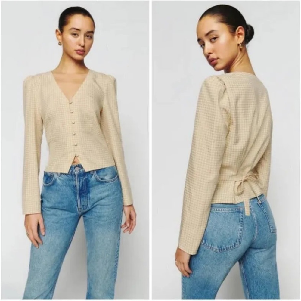 Reformation Callie Check Tie Top in Yellow Plaid
